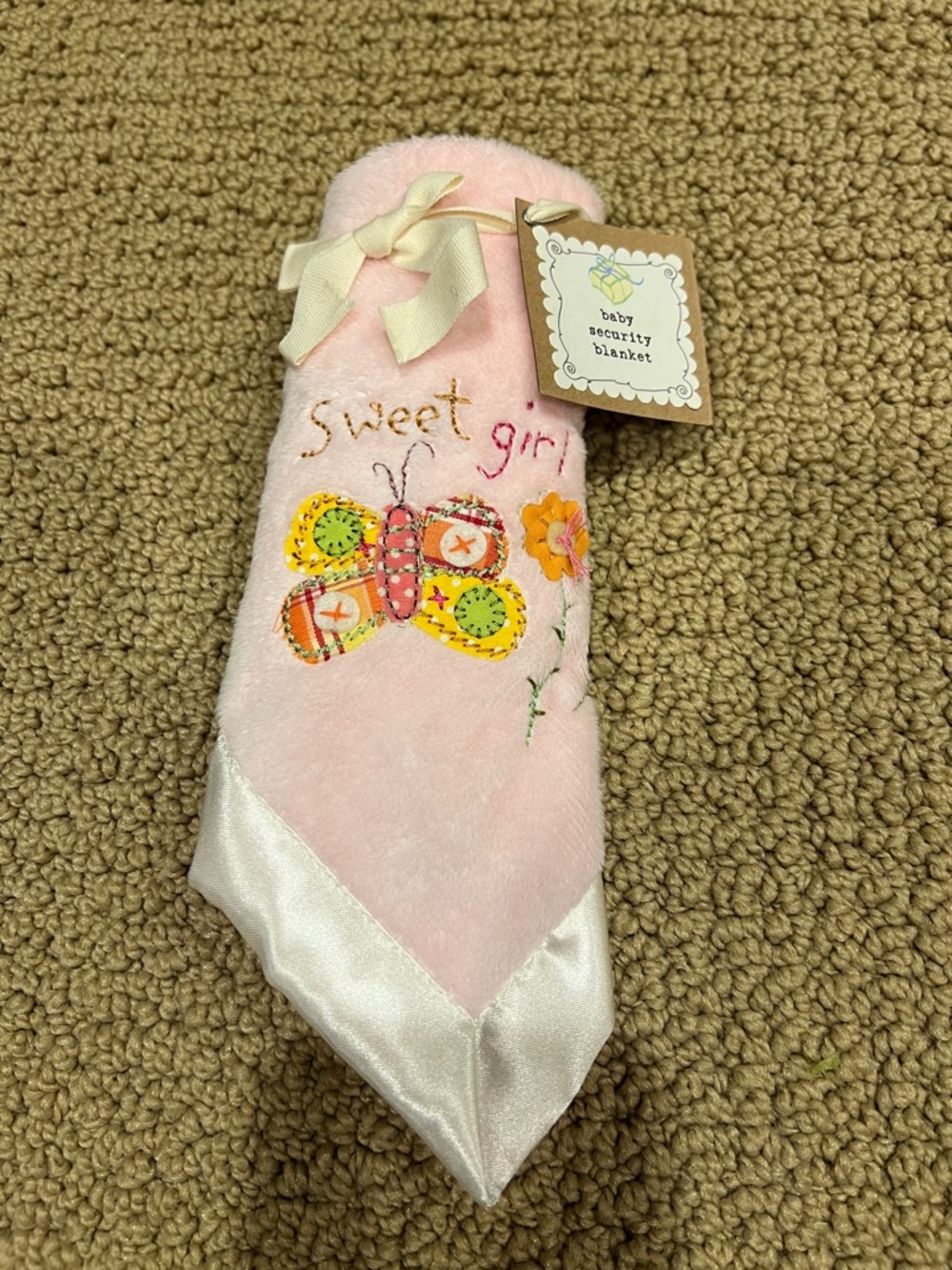 Natural Life Brand Baby Girl Embroidered Security Blanket